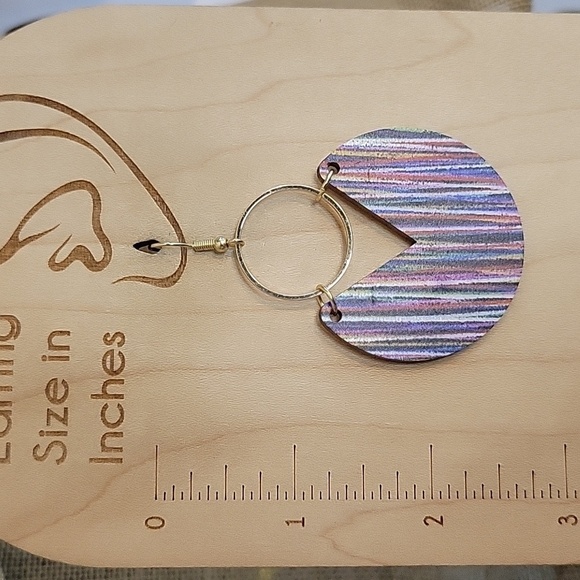 MICRO STRIPE WOOD AND RING DROP EARRINGS - Picture 6 of 8